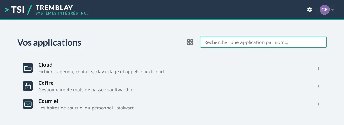 « Vos applications » : une tuile par outil.