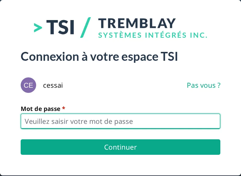 Second écran : votre mot de passe.