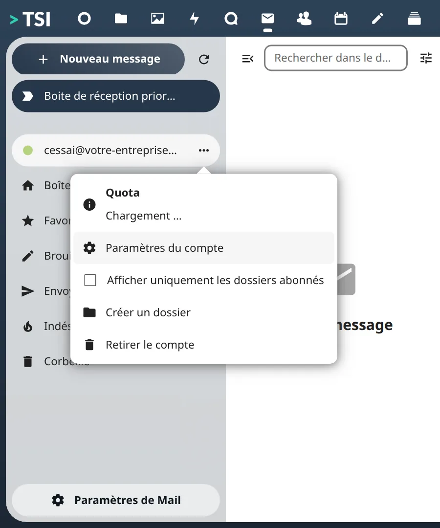 Les trois points à côté de votre adresse ouvrent « Paramètres du compte ».
