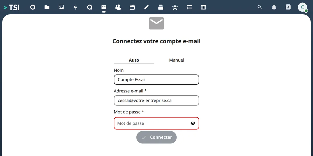 La première ouverture de Mail : seul le mot de passe reste à taper.